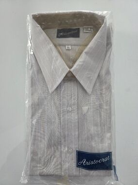 NOS VTG 70s Aristocrat Mens Dress Shirt 17.5 Pale Green Stripe Short Sleeve